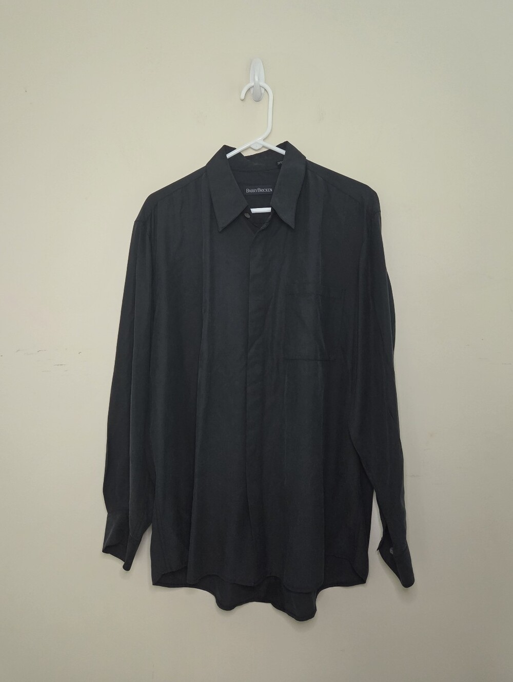 Men's Barry Bricken Black Silk Blend Button Down Shirt Sz Large